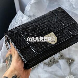 Replica Dior Diorama Pouch In Metallic Black Calfskin S0328 2