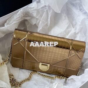 Replica Dior Diorama Pouch In Metallic Gold Calfskin S0328 2