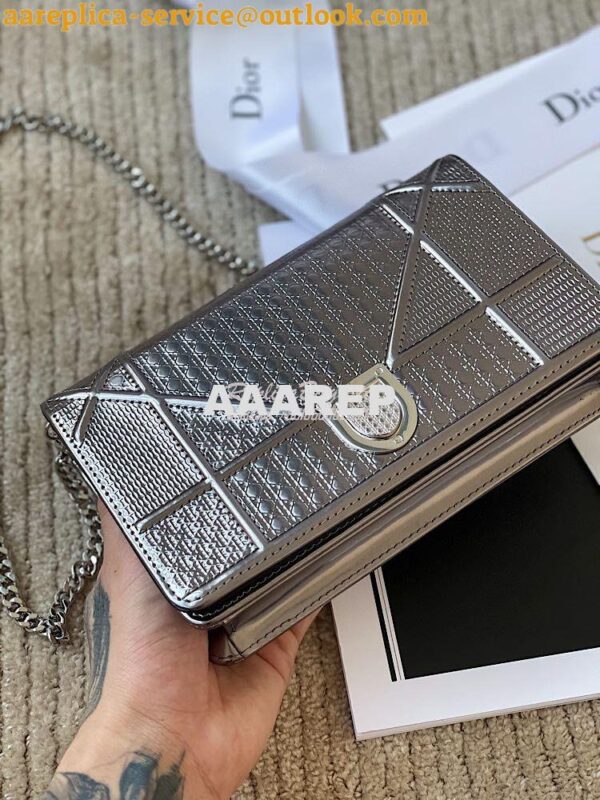 Replica Dior Diorama Pouch In Metallic Onyx Calfskin S0328 5