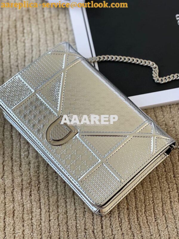 Replica Dior Diorama Pouch In Metallic Silver Calfskin S0328 4