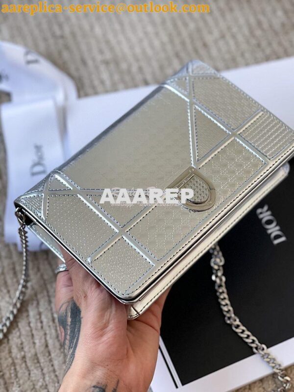 Replica Dior Diorama Pouch In Metallic Silver Calfskin S0328 5