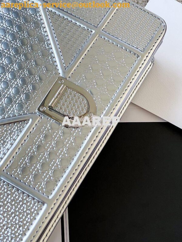 Replica Dior Diorama Pouch In Metallic Silver Calfskin S0328 6