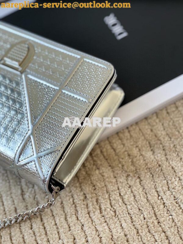 Replica Dior Diorama Pouch In Metallic Silver Calfskin S0328 8