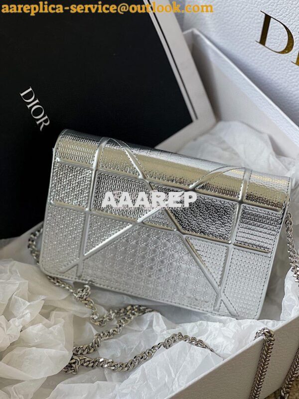 Replica Dior Diorama Pouch In Metallic Silver Calfskin S0328 9