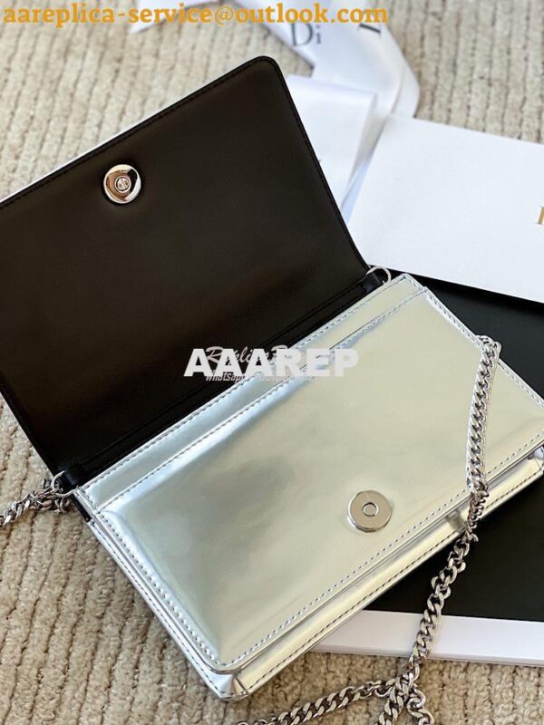 Replica Dior Diorama Pouch In Metallic Silver Calfskin S0328 10