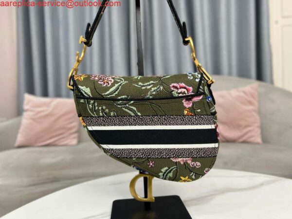 Replica Dior M0455 Saddle Bag With Strap Green Cross-Stitch Embroidery 4