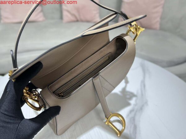 Replica Dior M0455 Saddle Bag With Strap Light Gray Grained Calfskin 9