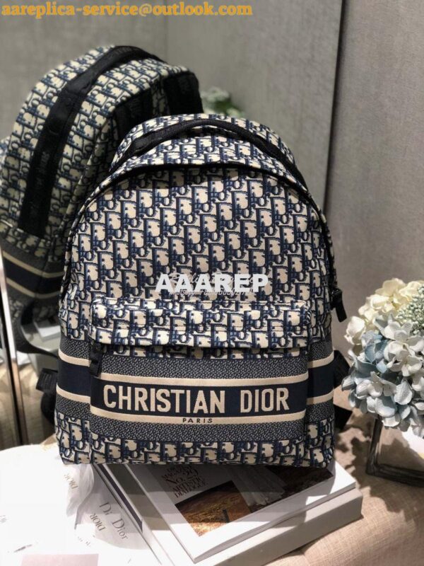 Replica Dior Diortravel Blue Oblique Technical Canvas Backpack 4