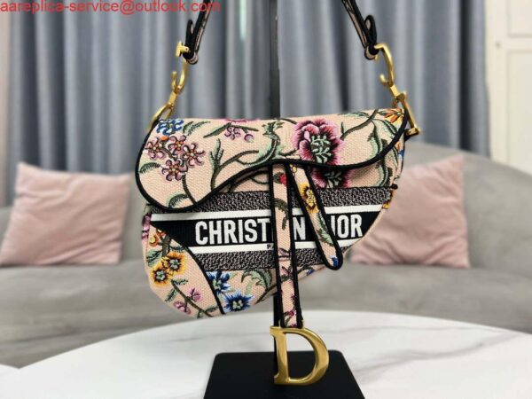 Replica Dior M0455 Saddle Bag With Strap Pink Cross-Stitch Embroidery 3