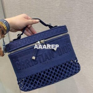 Replica Dior DiorTravel Vanity Case Bag S5480 Blue Mesh Embroidery