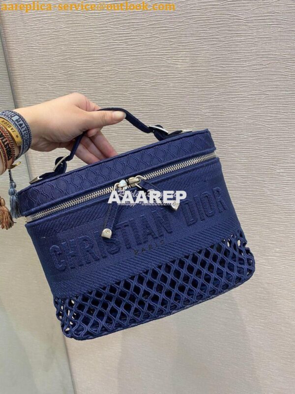 Replica Dior DiorTravel Vanity Case Bag S5480 Blue Mesh Embroidery 3