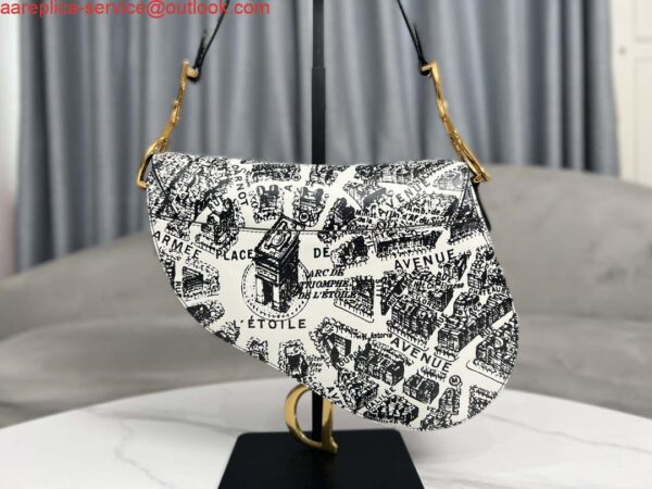 Replica Dior M0455 Saddle Bag With Strap Ultramatte Calfskin White & Black 4