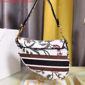 Replica Dior M0455 Saddle Bag With Strap White Cross-Stitch Embroidery