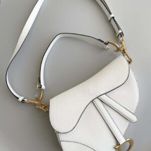 Replica Dior M0455 Saddle Bag With Strap White Grained Calfskin