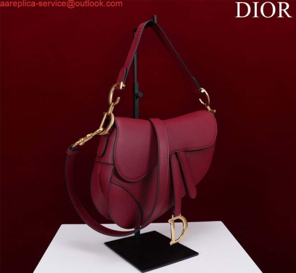 Replica Dior M0455 Saddle Bag With Strap Wine Red Grained Calfskin 3