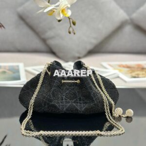 Replica Dior Dream Bucket Bag Black Cannage Cotton with Bead Embroider 2