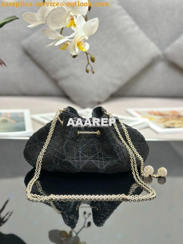 Replica Dior Dream Bucket Bag Black Cannage Cotton with Bead Embroider 4