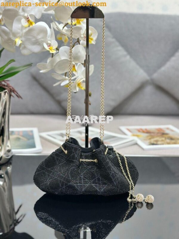 Replica Dior Dream Bucket Bag Black Cannage Cotton with Bead Embroider 5