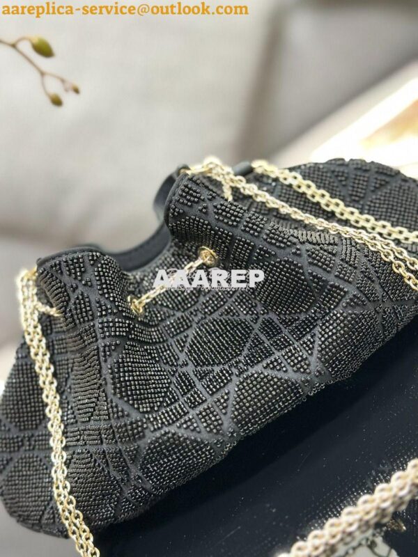 Replica Dior Dream Bucket Bag Black Cannage Cotton with Bead Embroider 6