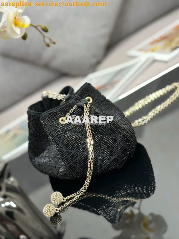 Replica Dior Dream Bucket Bag Black Cannage Cotton with Bead Embroider 8