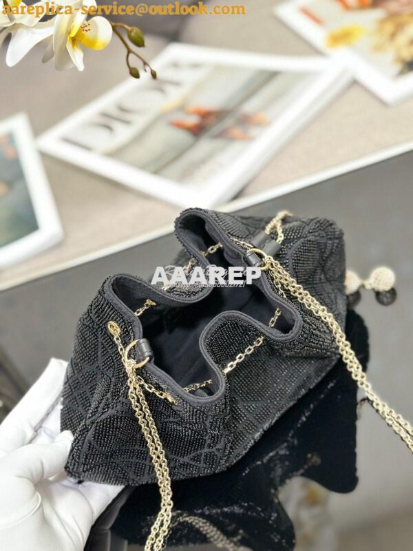 Replica Dior Dream Bucket Bag Black Cannage Cotton with Bead Embroider 9