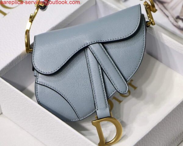 Replica Dior M6008 Bag Saddle Super Mini Bag Cowhide Leather Light Blue 3