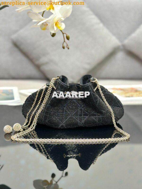 Replica Dior Dream Bucket Bag Black Cannage Cotton with Bead Embroider 13