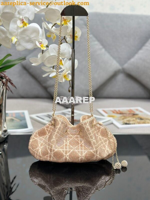 Replica Dior Dream Bucket Bag Dusty Ivory Cannage Cotton with Bead Emb 4