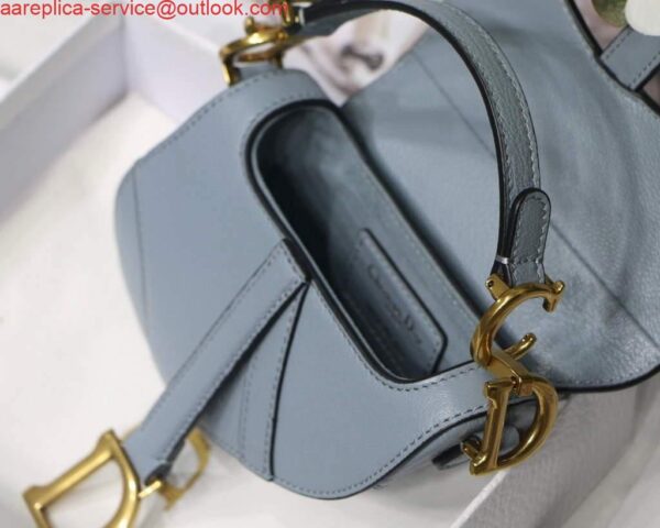 Replica Dior M6008 Bag Saddle Super Mini Bag Cowhide Leather Light Blue 10