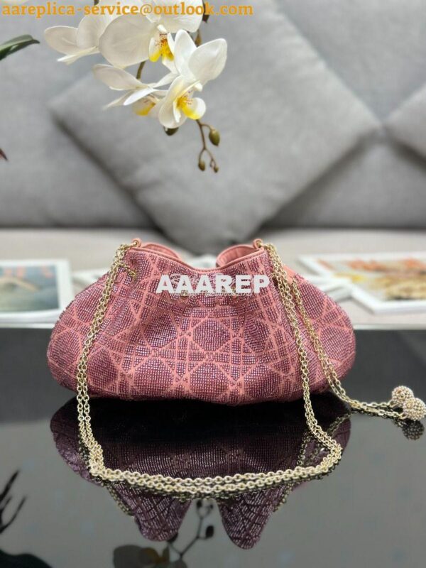 Replica Dior Dream Bucket Bag Ethereal Pink Cannage Cotton with Bead E 3