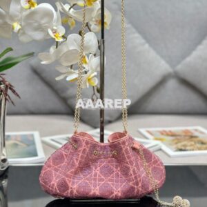 Replica Dior Dream Bucket Bag Ethereal Pink Cannage Cotton with Bead E 2