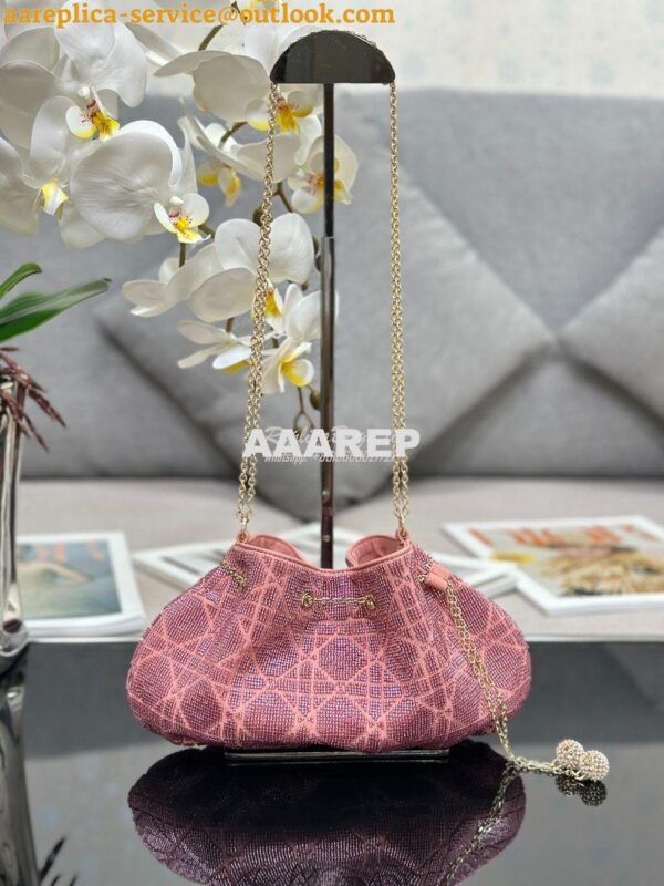 Replica Dior Dream Bucket Bag Ethereal Pink Cannage Cotton with Bead E 4