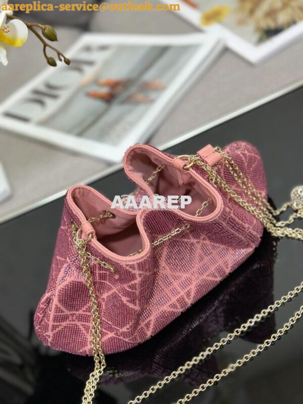 Replica Dior Dream Bucket Bag Ethereal Pink Cannage Cotton with Bead E 5