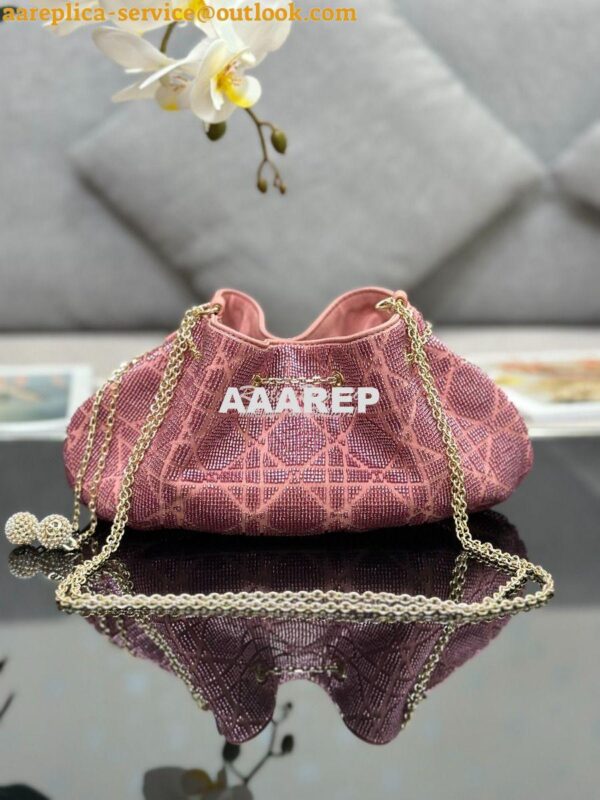 Replica Dior Dream Bucket Bag Ethereal Pink Cannage Cotton with Bead E 9