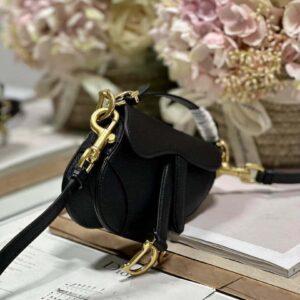 Replica Dior S5685 Micro Saddle Bag With Strap Scarlet Black Goatskin