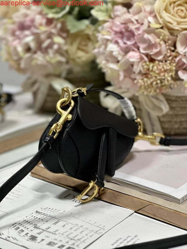 Replica Dior S5685 Micro Saddle Bag With Strap Scarlet Black Goatskin 3