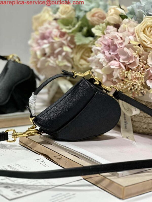 Replica Dior S5685 Micro Saddle Bag With Strap Scarlet Black Goatskin 4