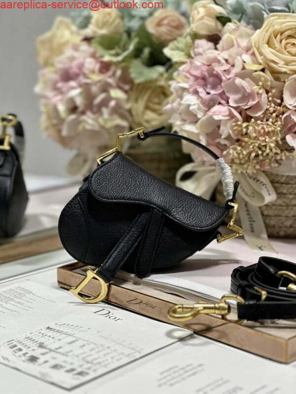 Replica Dior S5685 Micro Saddle Bag With Strap Scarlet Black Goatskin 6