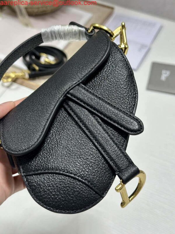 Replica Dior S5685 Micro Saddle Bag With Strap Scarlet Black Goatskin 7