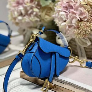 Replica Dior S5685 Micro Saddle Bag With Strap Scarlet Blue Goatskin