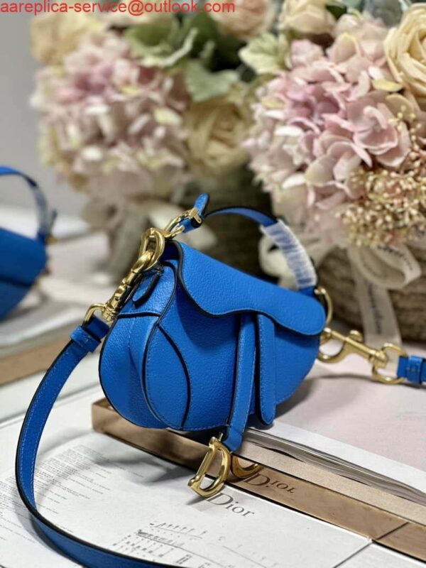 Replica Dior S5685 Micro Saddle Bag With Strap Scarlet Blue Goatskin 3