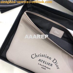 Replica Dior Flat Pouch In Beige Grained Calfskin 2