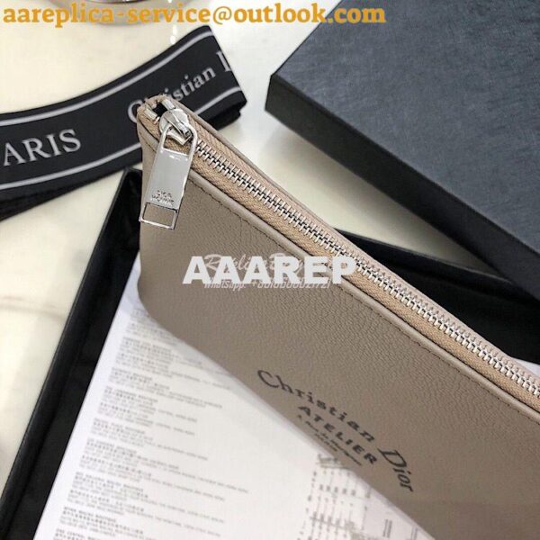 Replica Dior Flat Pouch In Beige Grained Calfskin 6