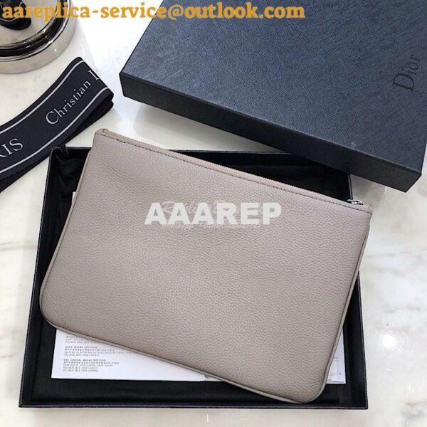 Replica Dior Flat Pouch In Beige Grained Calfskin 7