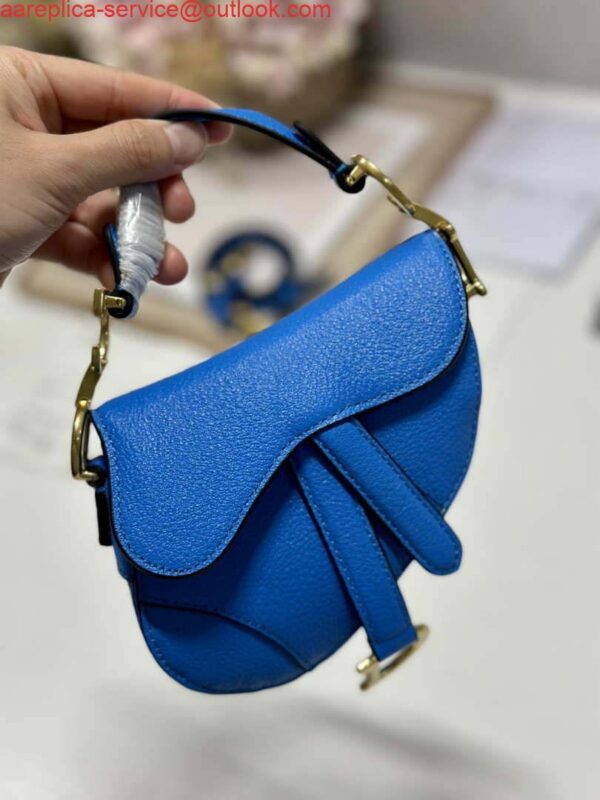 Replica Dior S5685 Micro Saddle Bag With Strap Scarlet Blue Goatskin 10