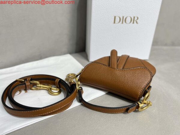 Replica Dior S5685 Micro Saddle Bag With Strap Scarlet Brown Goatskin 3