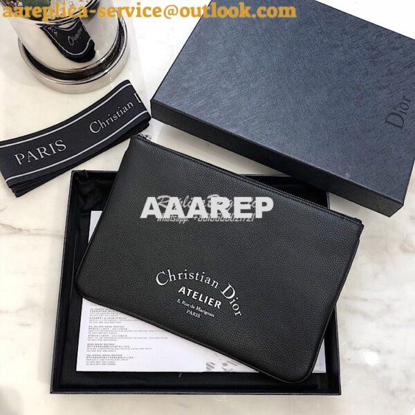 Replica Dior Flat Pouch In Black Grained Calfskin 3