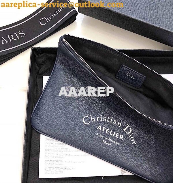 Replica Dior Flat Pouch In Navy Blue Grained Calfskin 6