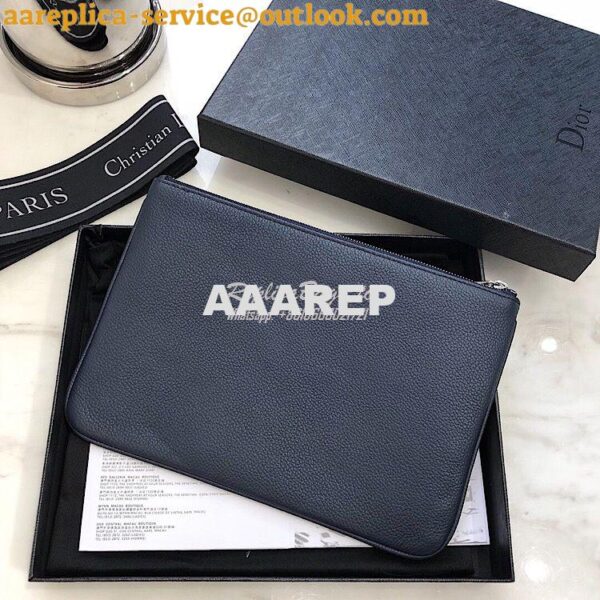 Replica Dior Flat Pouch In Navy Blue Grained Calfskin 9