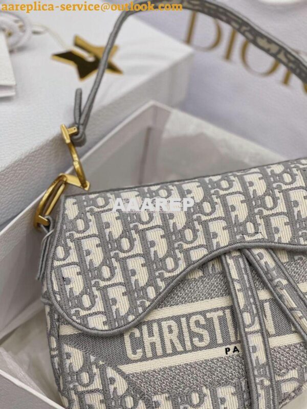 Replica Dior Gray Saddle Oblique Embroidered Canvas Bag M0446 5